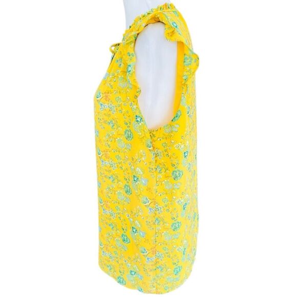 Rose & Olive Yellow Floral Blouse with Ruffle Cap Sleeves size Large - Picture 4 of 8